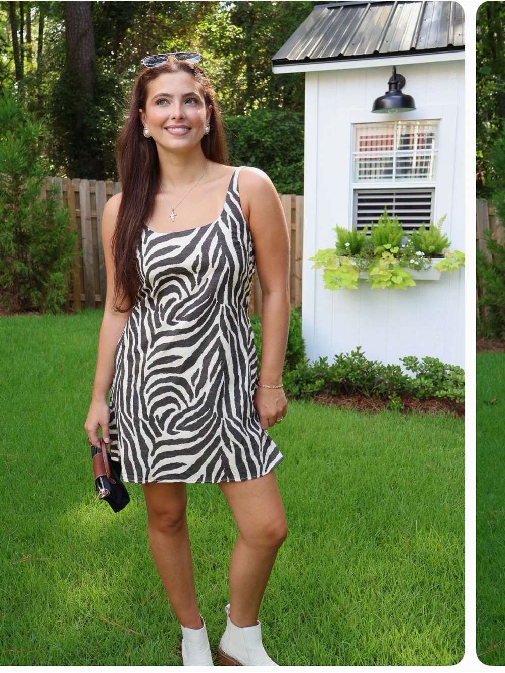 Sleeveless Zebra-Print Mini Dress in Black & White
